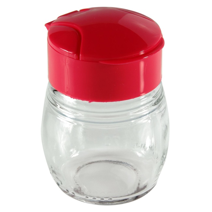 Solnita de sticla transparenta Shopiens®, cu capac rosu de plastic, 70 ml