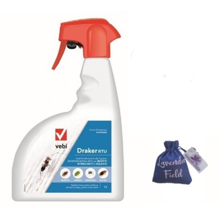 Spray insecticid Draker RTU 1 L pentru gandaci, furnici, tantari, muste si sac lavanda LF 10 g