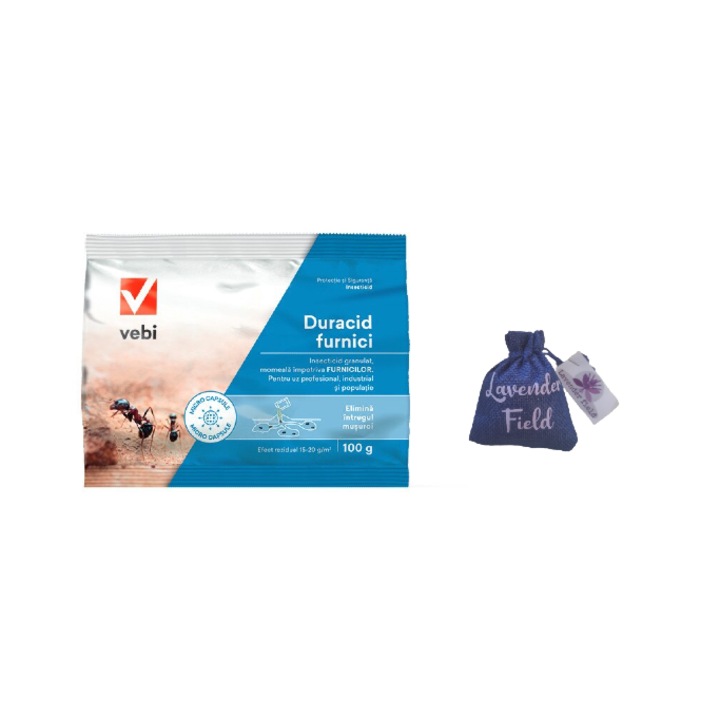 Insecticid Duracid granule profesional anti furnici si alte insecte taratoare, 100 gr si sac lavanda LF 10 gr