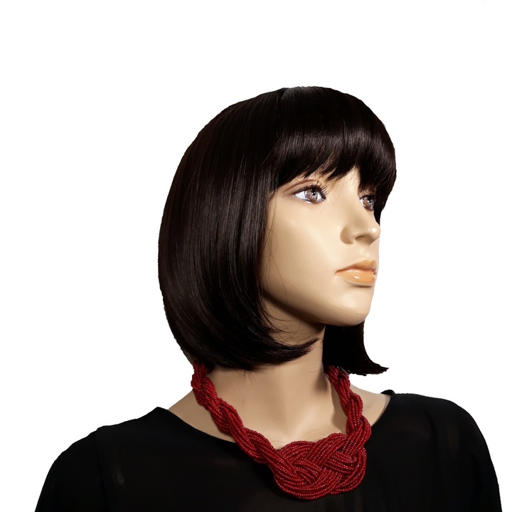 Peruca dama, fibra sintetica, saten inchis