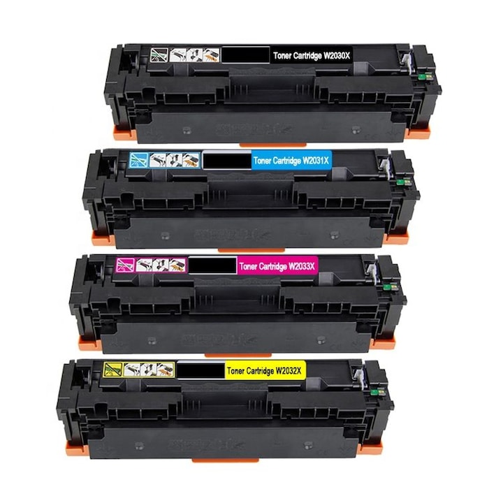 Set de 4 Tonere W2030X - W2033X / 415X 14700 Pagini BK/C/M/Y Multicolor Fara Chip Compatibile HP Color LaserJet Pro M 454 Series, Pro M 454 dn, Pro M 454 fw, Pro M 454 nw, M 470 , Pro M 479 , Pro M 479 dn, Pro M 479 dw, Pro M 479 fdn, Pro M 479 fdw