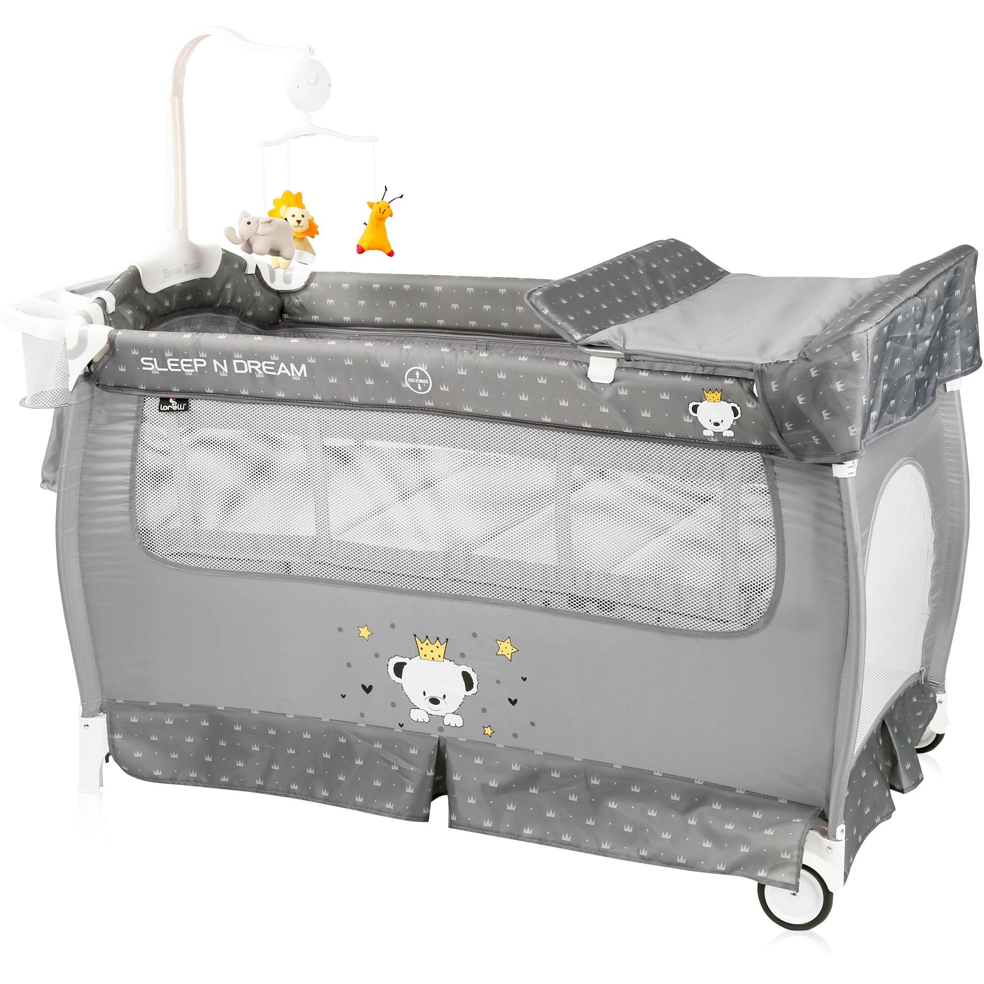Patut pliabil Lorelli Sleep'n Dream, 2 nivele, Ursulet, Gri