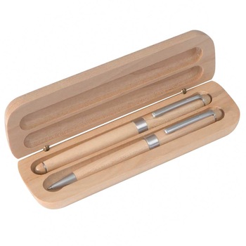 Set pix si roller in cutie din lemn natur Set pix si roller in cutie din lemn natur