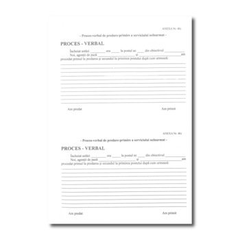Registru procese verbale predare primire servici neinarmat, Format A4, Registru tipizat paza Registru procese verbale predare primire servici neinarmat, Format A4, Registru tipizat paza