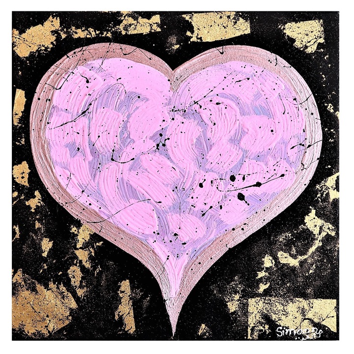 Картина MoonRose Art Gallery, Акрилна канва с елементи от искинско злато, 24К Heart 3, 30x30 см