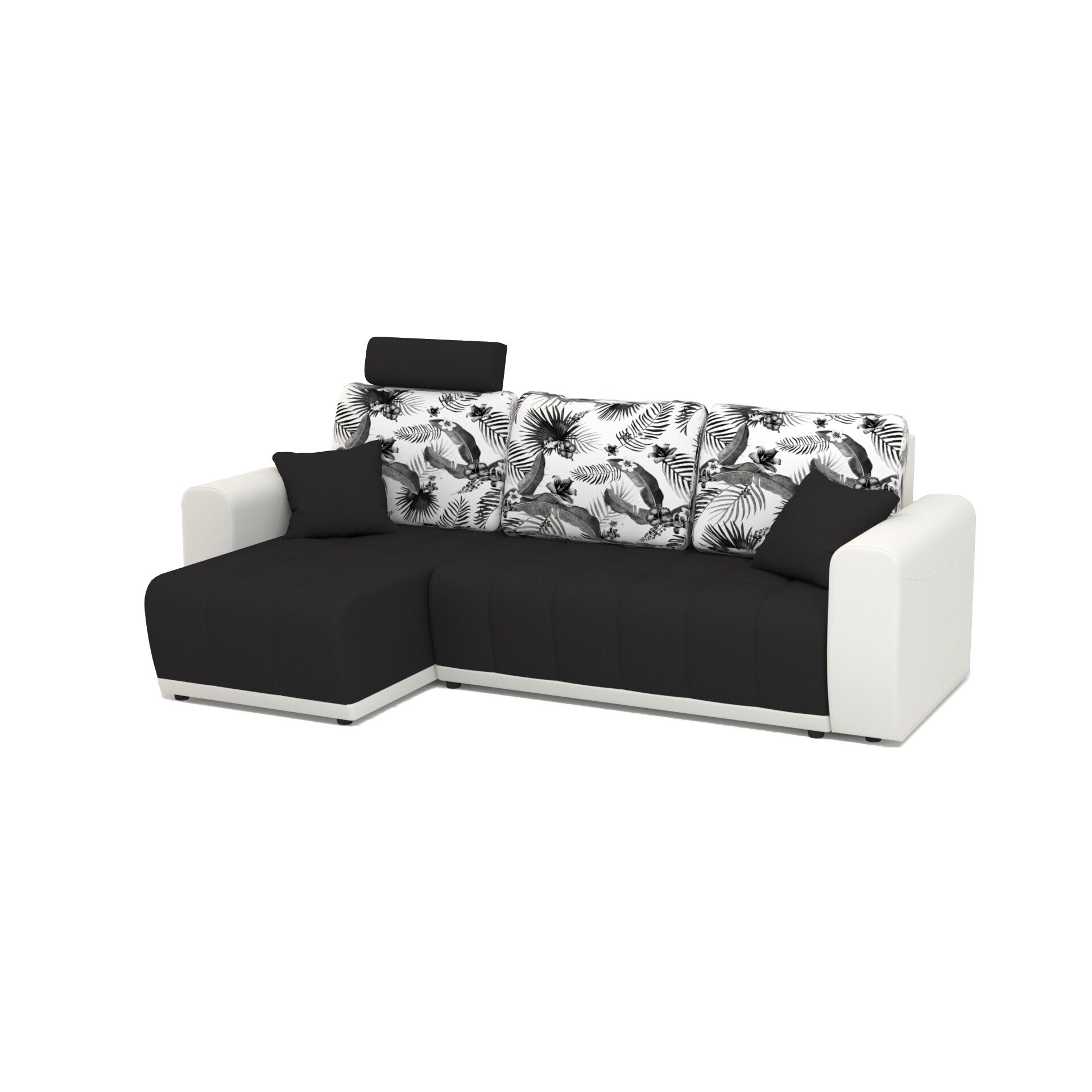 Coltar extensibil, reversibil Lina B&W Tropic cu 1 tetiera, 244 x 90 x 80 cm