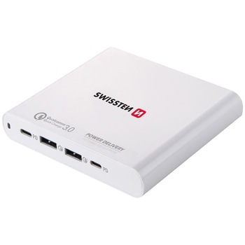 Incarcator retea Swissten 87W PD3.0 & QC4, Alb
