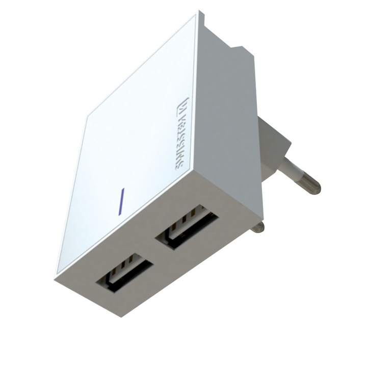 Swissten Hálózati gyors töltő adapter, Smart IC, 2 USB port, 3A, fehér + mikro USB kábel
