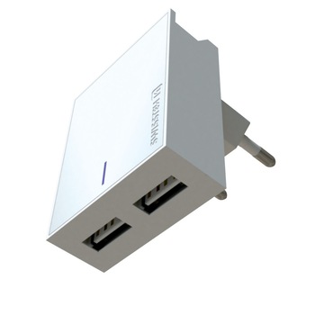 Set Incarcator retea Swissten Smart IC 2xUSB 3A+Cablu Date Micro Usb 1.2m, Alb