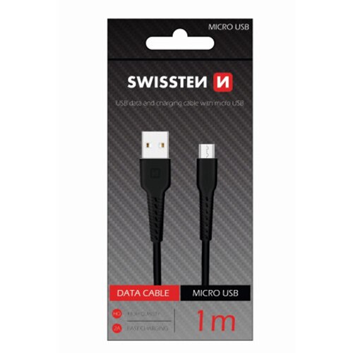 Cablu Date si Incarcare Swissten USB la MicroUSB, 1 m, Negru