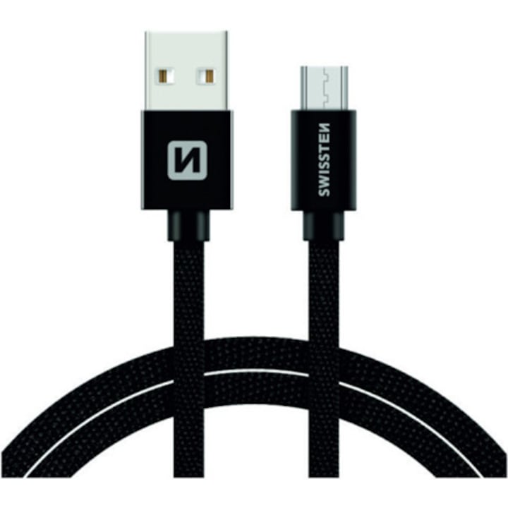 Swissten Adatkábel textil bevonattal, USB/mikro USB, 1.2 m, Fekete