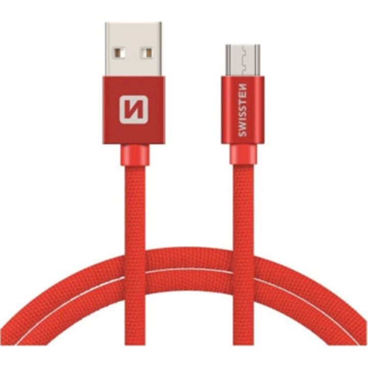 Swissten Adatkábel textil bevonattal, USB/mikro USB, 3 m, Piros
