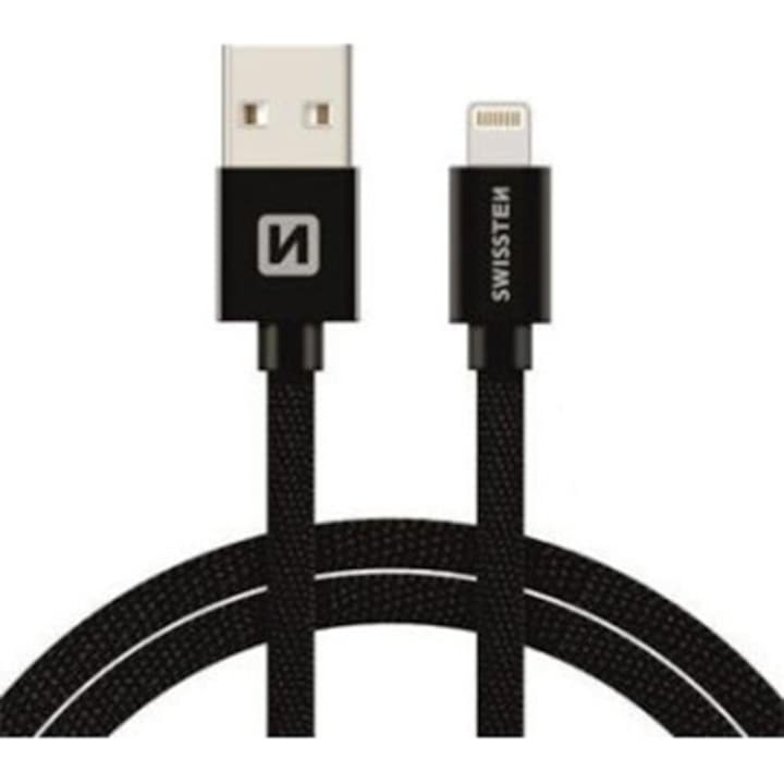 Swissten Adatkábel textil bevonattal, USB/lightning, 3 m, Fekete