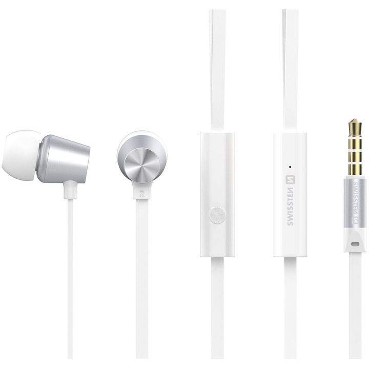 Casti audio Swissten Metal Dinamic YS500, Jack 3.5mm, Alb