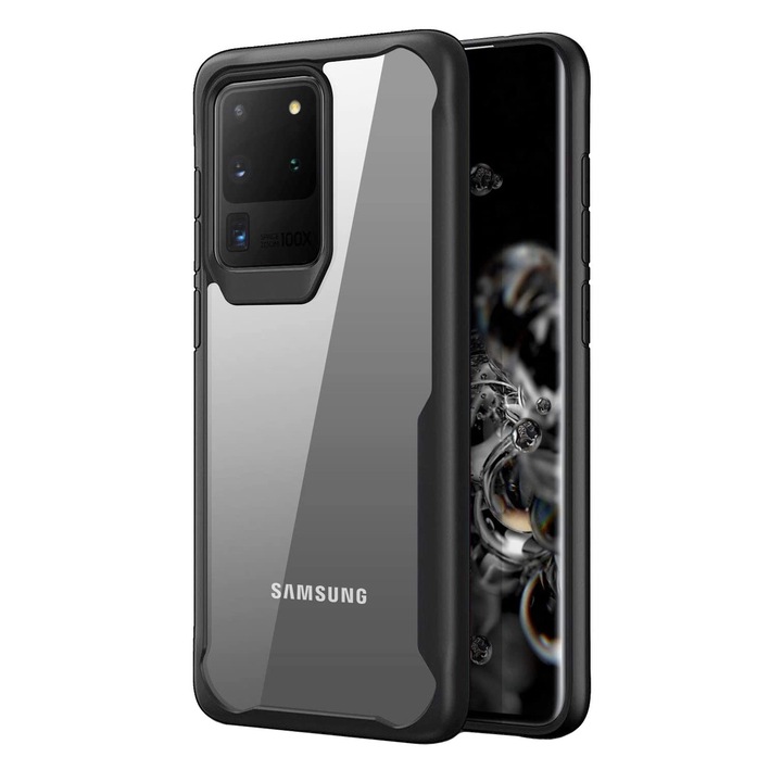 Husa pentru Samsung Galaxy S20 ULTRA, Hybrid Antisoc, carcasa spate PC cu cadru TPU dur, Negru