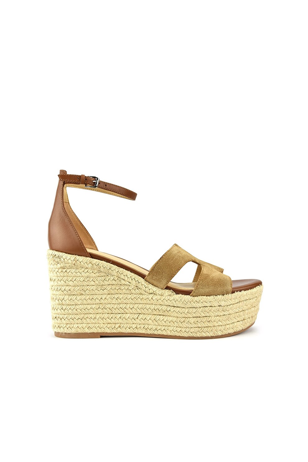 NINE WEST, Sandale wedge tip espadrile din piele si piele intoarsa Adelyn, Maro/Maro camel, 9