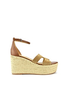 NINE WEST, Sandale wedge tip espadrile din piele si piele intoarsa Adelyn, Maro/Maro camel, 9 NINE WEST, Sandale wedge tip espadrile din piele si piele intoarsa Adelyn, Maro/Maro camel, 9