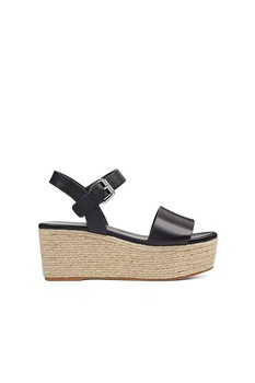 NINE WEST, Sandale wedge tip espadrile din piele Emerson, Negru, 10 NINE WEST, Sandale wedge tip espadrile din piele Emerson, Negru, 10