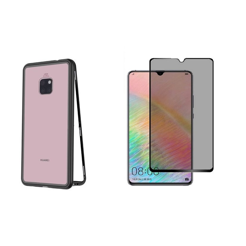Husa Huawei Mate 20 Magnetica cu spate din sticla securizata si folie privacy pentru ecran, MyStyle Perfect Fit