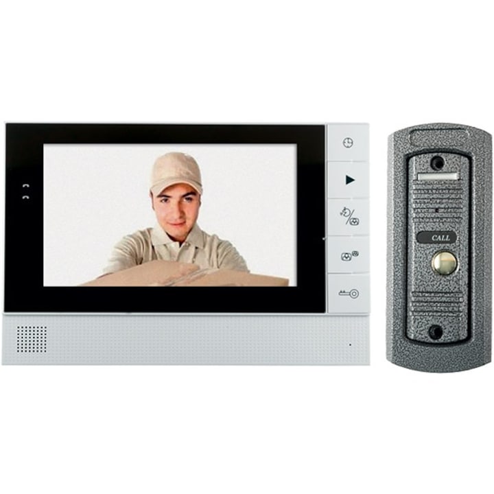 Video-interfon Home , Diagonala Display 7", Monitor LCD Color, Cadru Metalic, Pentru exterior , LED uri Infrarosii Ascunse , Afisare Timp si Data