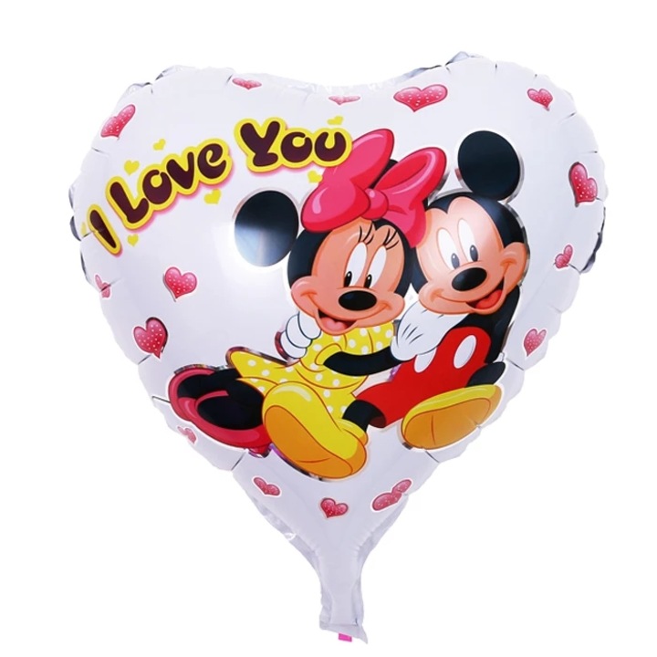 Balon folie inima, Mickey Mouse si Minnie Mouse, I Love You, 45 cm, Domi Party & Gifts
