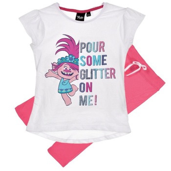Pijama Trolls, maneca scurta,, Alb/Roz Pijama Trolls, maneca scurta,, Alb/Roz