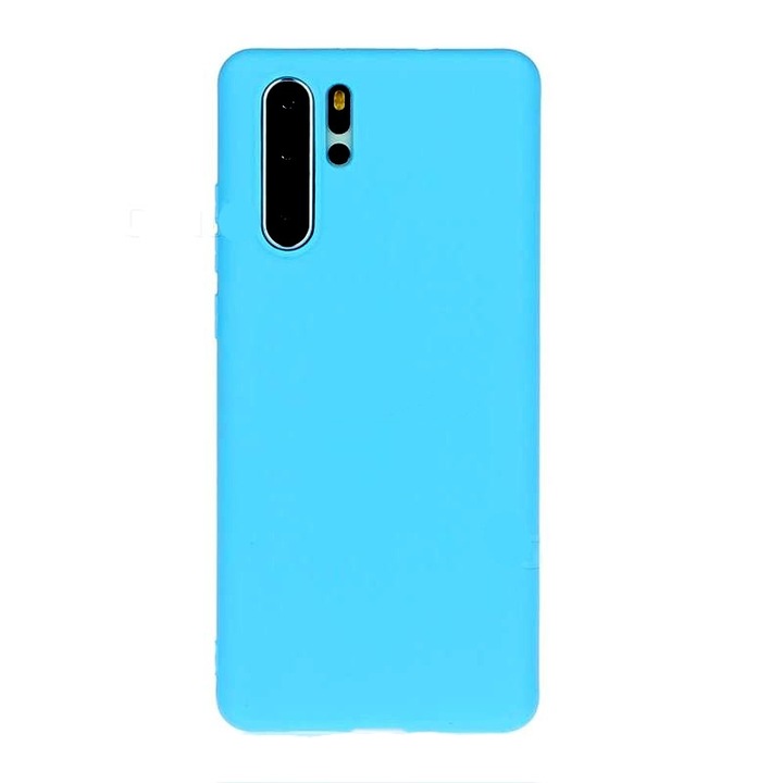 Husa compatibila cu Huawei P30 Pro din silicon si catifea la interior, Albastru azur, PlanetPhone