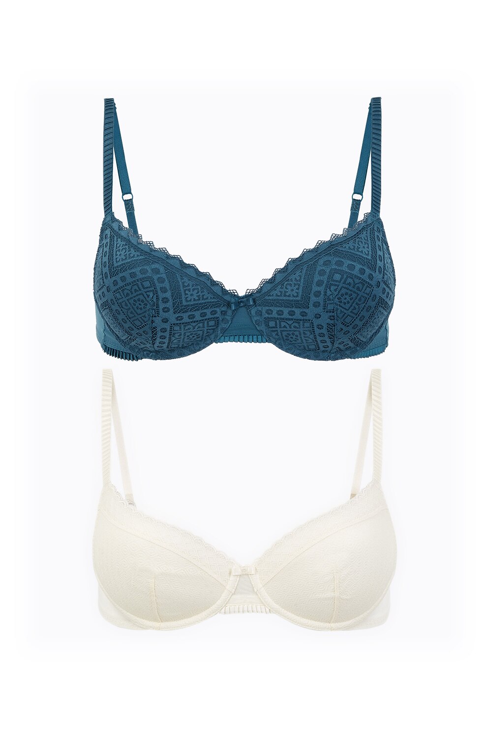 Marks & Spencer, Set de sutiene cu burete - 2 piese, Albastru petrol/Alb