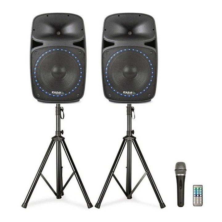 Sistem Sonorizare Activ Ibiza PKG12A-SET Bluetooth, Stative si Microfon 2x 200 W RMS