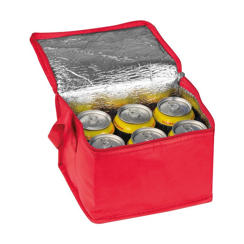 Geanta termoizolanta pentru 6 doze, cu bretele, rosie