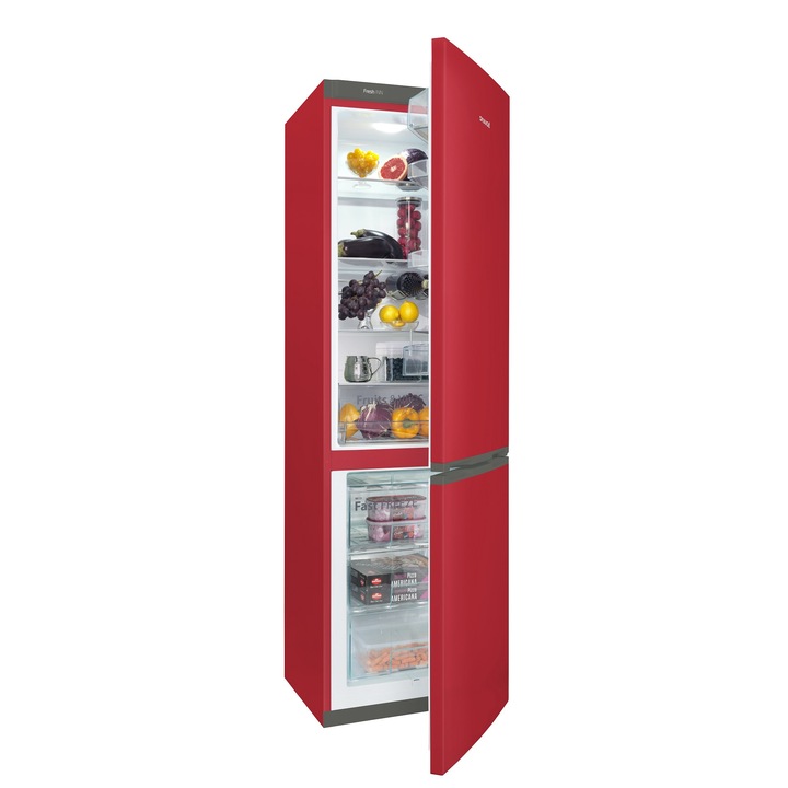 Snaigé RF58SM-S5rb2, Kombinált Hűtőszekrény, 310 l, E Energiaosztály, 194,5x60x65 cm, FRESH INN rendszer, LED, Gyorsfagyasztás, Piros szín