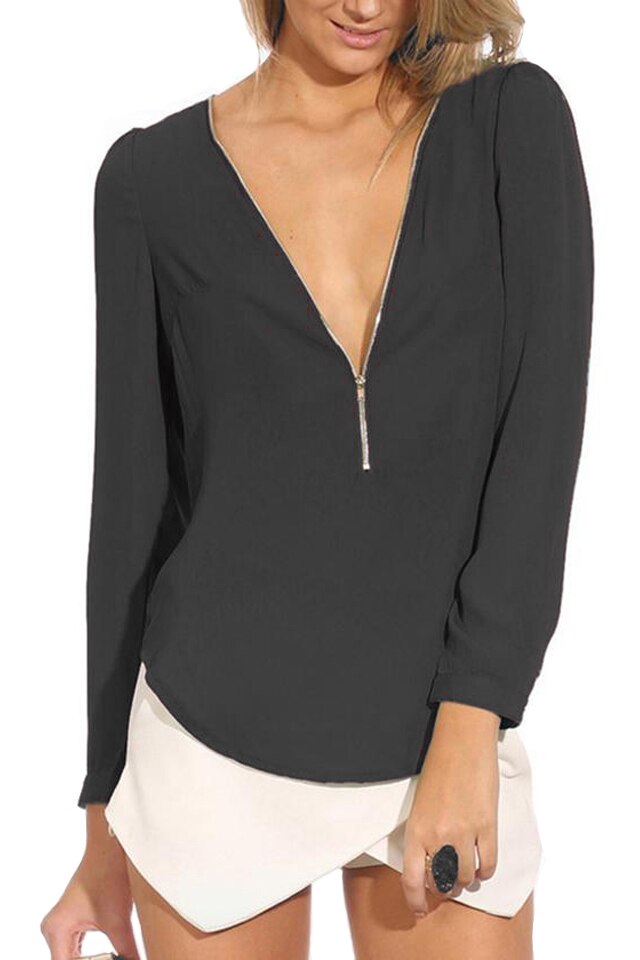 Bluza voal fermoar partial dama, neagra, marimea S