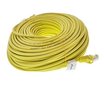 Cablu UTP, Lanberg 42807, cat 5e, mufat 2xRJ45, lungime 50m, AWG 26, 100 MHz, de legatura retea, ethernet, galben Cablu UTP, Lanberg 42807, cat 5e, mufat 2xRJ45, lungime 50m, AWG 26, 100 MHz, de legatura retea, ethernet, galben