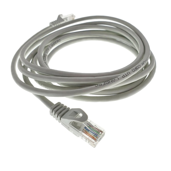 UTP кабел, Lanberg 42250, cat 5e, 2xRJ45 щепсел, дължина 3m, AWG 26, 100 MHz, мрежова връзка, ethernet, сив