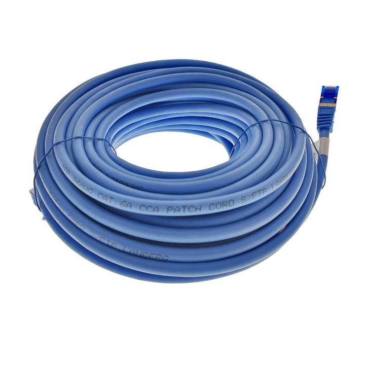 Lanberg 42730 Árnyékolt kábel, S / FTP, Cat 6A, 2xRJ45 csatlakozó, 20 m, AWG 26, 500 MHz, LSZH, Hálózati kapcsolat, Ethernet, Kék
