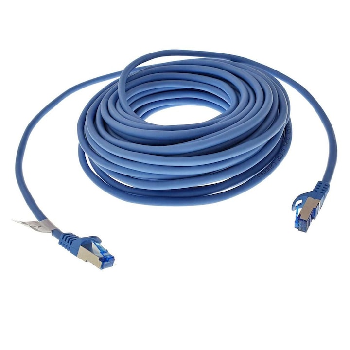 Cablu ecranat S / FTP, Lanberg 42722, cat 6A, mufat 2xRJ45, lungime 15 m, AWG 26, 500 MHz, LSZH, de legatura retea, ethernet, albastru