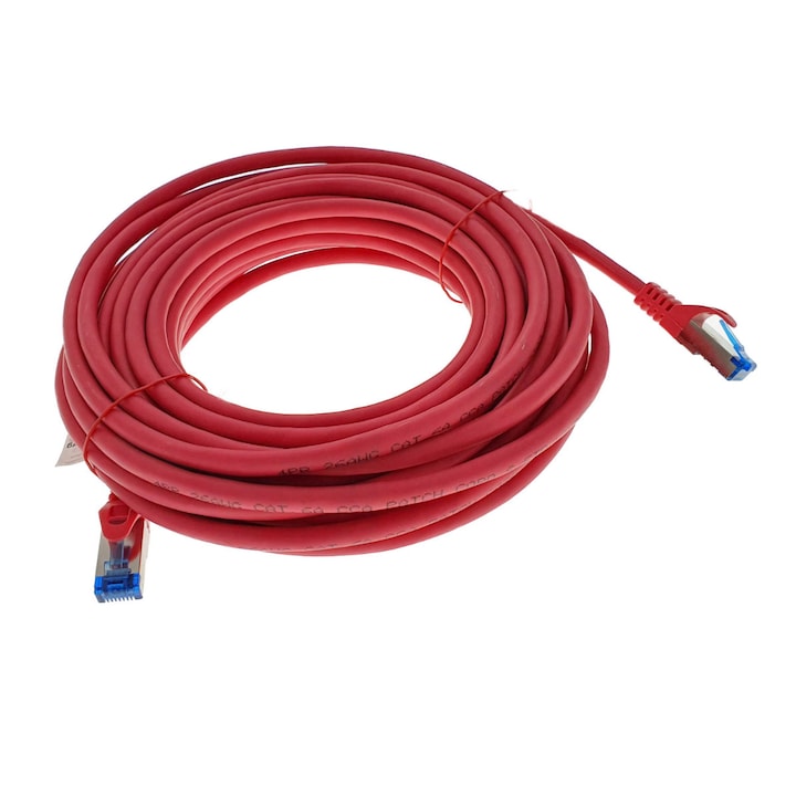 Екраниран кабел S / FTP, Lanberg 42717, cat 6A, щепсел 2xRJ45, дължина 10 m, AWG 26, 500 MHz, LSZH, мрежова връзка, ethernet, червен
