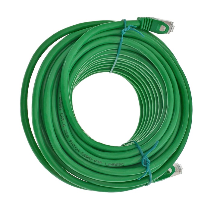 Cablu ecranat FTP, Lanberg 41918, cat 6, mufat 2xRJ45, lungime 20m, AWG 26, 250 MHz, de legatura retea, ethernet, verde