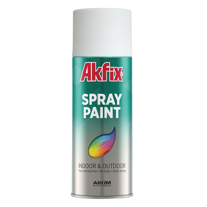 Спрей Боя Akfix, Бял Мат, Цвят RAL9010, 400ml, за Метал, Дърво, Камък и др.