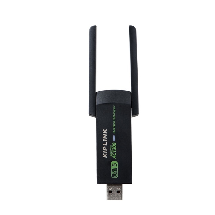 KIPLINK USB 3.0 WiFi адаптер, 1300Mbps, двулентов 2.4/5GHz, без драйвер, за компютър/лаптоп