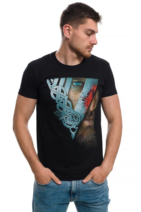 Printex férfi Ragnar Lodbrok Vikings sorozatú fekete póló
