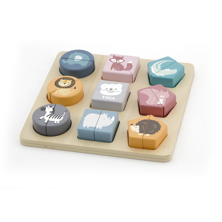 Дървен куб пъзел с диви животни Viga Toys, +1г.