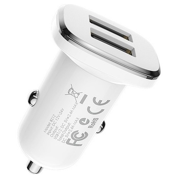 Incarcator auto Borofone, BZ12 Lasting, dual USB, 2.4A, Alb Incarcator auto Borofone, BZ12 Lasting, dual USB, 2.4A, Alb