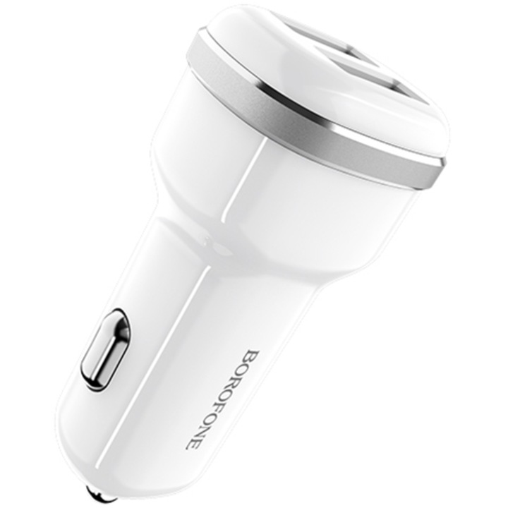 Borofone BZ13 Autós töltő, 2 x USB, Fehér