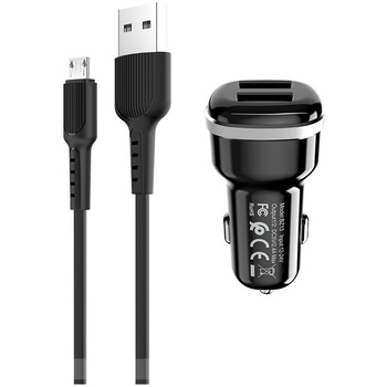 Incarcator auto Borofone BZ13 2XUSB, 12W, Cablu MicroUSB, Negru Incarcator auto Borofone BZ13 2XUSB, 12W, Cablu MicroUSB, Negru