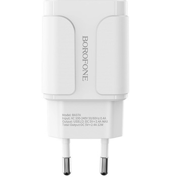 Incarcator retea Borofone BA37A 2xUSB 2.4A, Alb Incarcator retea Borofone BA37A 2xUSB 2.4A, Alb