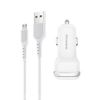 Incarcator auto Borofone BZ13, 2XUSB, 12W, Cablu date MicroUSB, Alb
