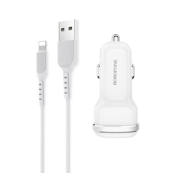 Incarcator auto Borofone BZ13, 2XUSB, 12W, Cablu date Lightning, Alb Incarcator auto Borofone BZ13, 2XUSB, 12W, Cablu date Lightning, Alb