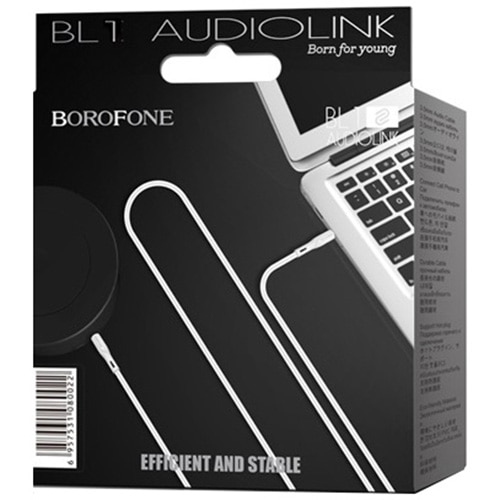 Cablu audio Borofone, BL1 Audiolink, Silicon, jack 3.5mm, 1m, Alb