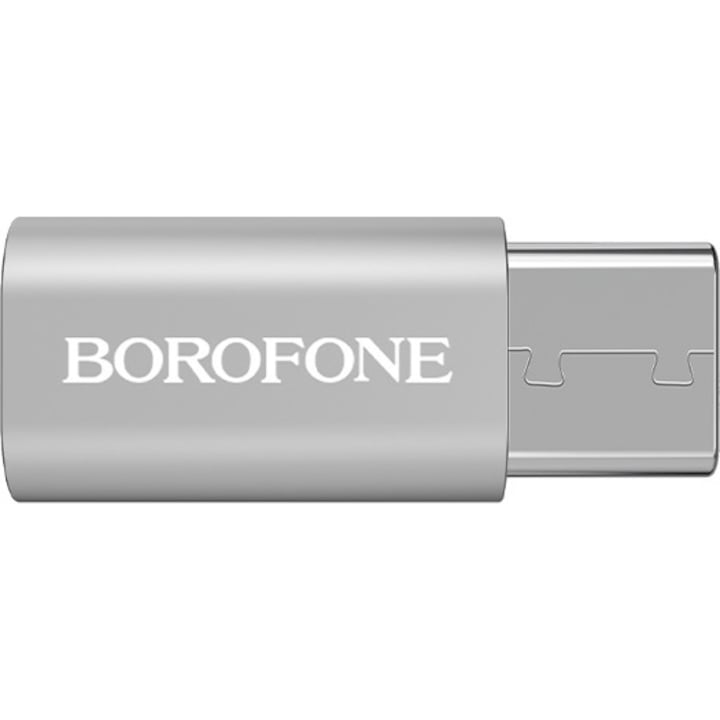 Адаптер Borofone, MicroUSB to Type-C, BV4, Алуминий, Зареждане и трансфер, Сребрист